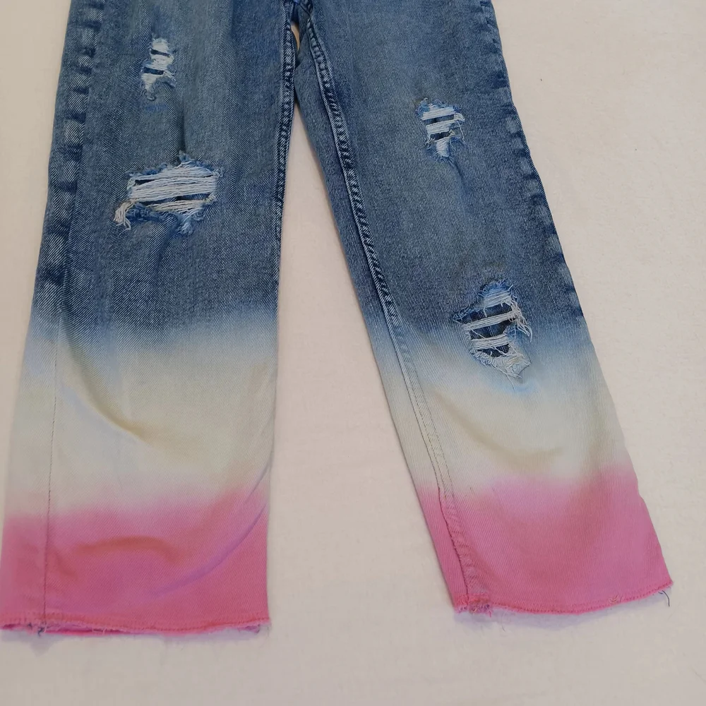 Justice Jr Sz18 Blue, White, and Pink Ombre Wide Legged Jeans